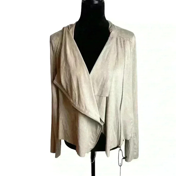 BLANK NYC Beige Tan Faux Suede Drape Front Jacket Size Large - Picture 3 of 11